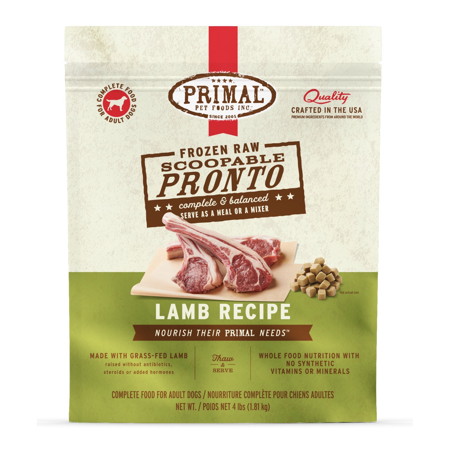 Primal Pronto Scoopable Raw Frozen Dog Food, Lamb Recipe, 4-Lb