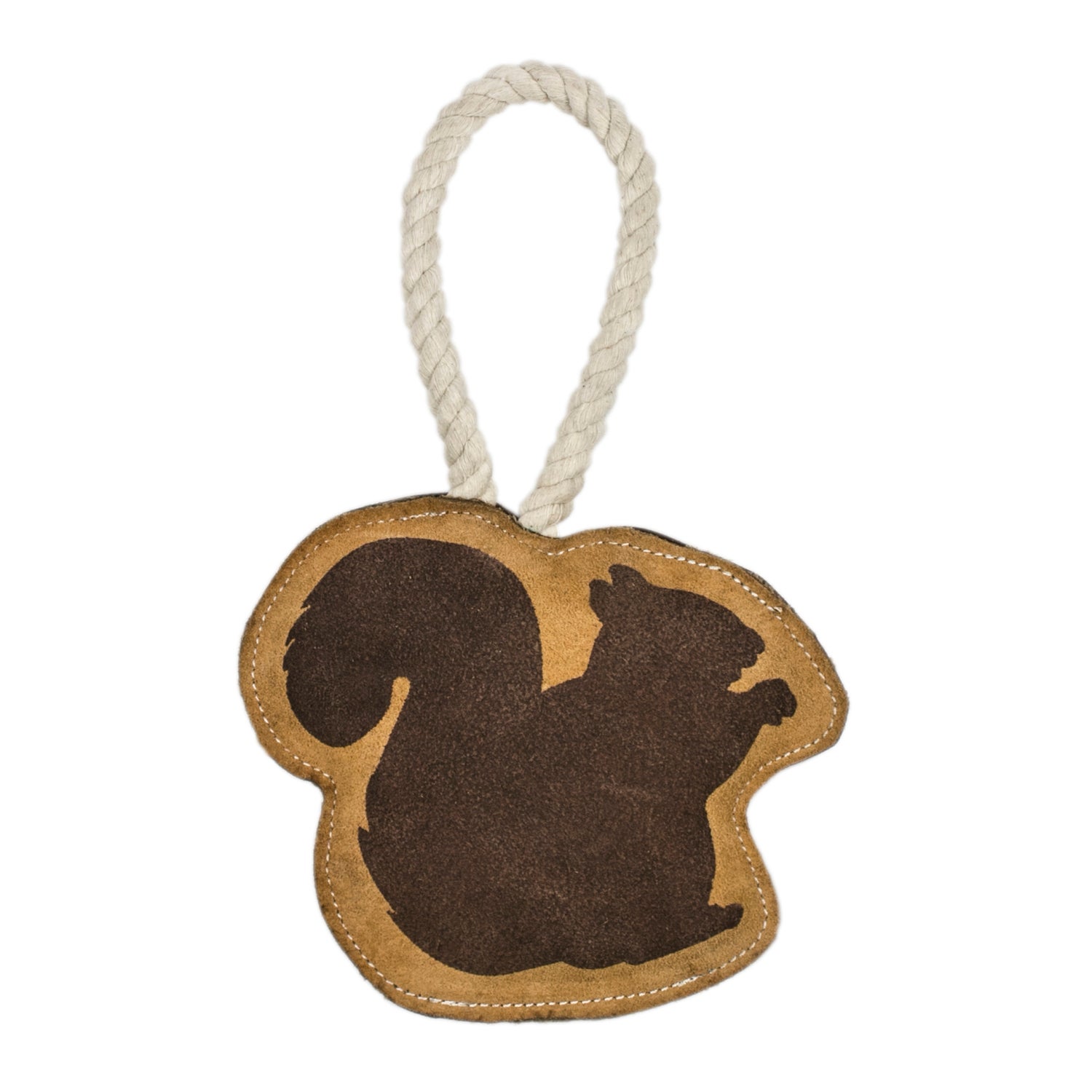 Territory Natural Leather Squirrel Rope, Tug, & Squeak Dog Toy