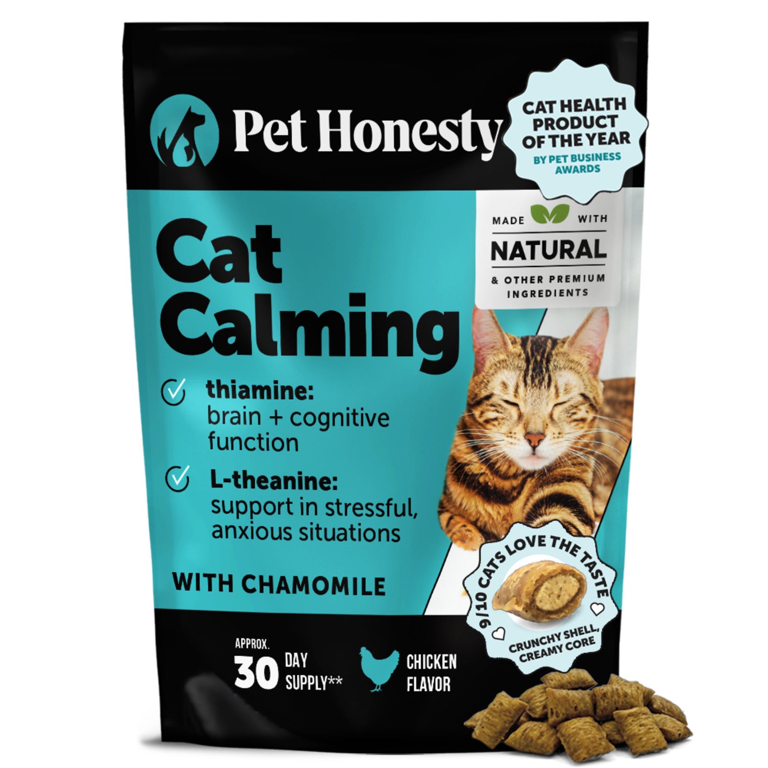 Pet Honesty Calming Chews Anxiety Relief & Behavioral Support Cat Supplement, Chicken Flavored, 30-Day Supply