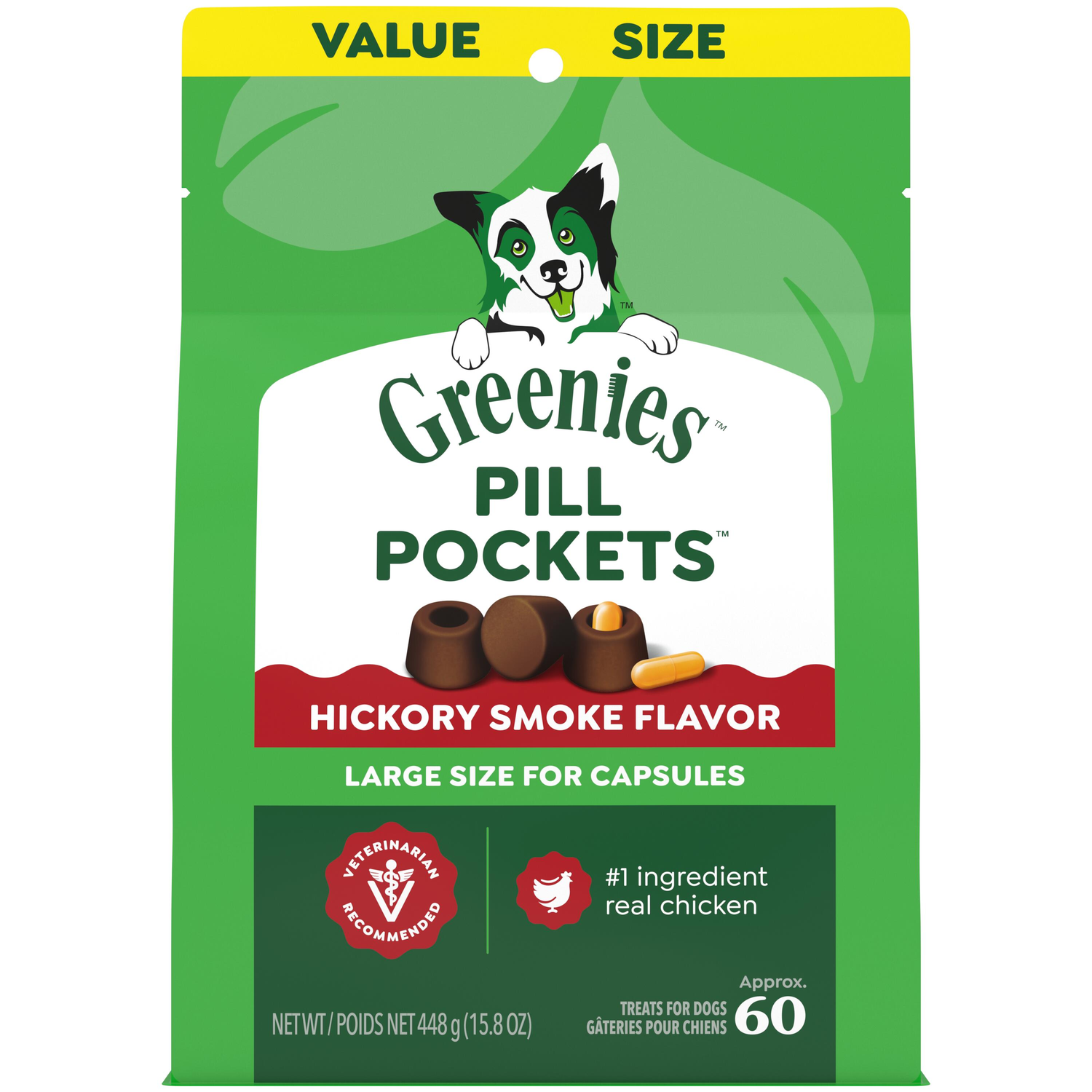 Greenies Large Capsules Pill Pockets Hickory Smoke Flavor Dog Treats, 60 Count