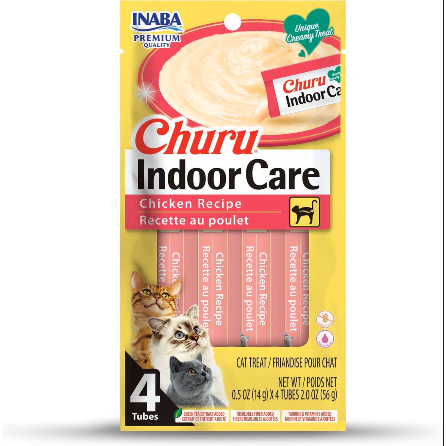 Inaba Churu Indoor Cat Hairball Control Chicken Recipe Creamy Puree Lickable Cat Treats, 0.5-Oz 4-Pack