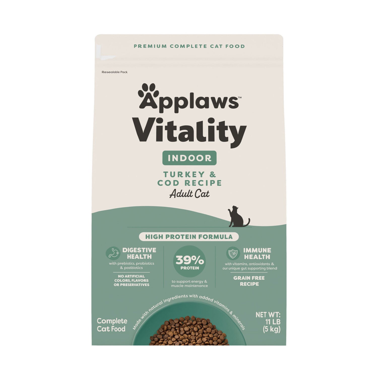 Applaws Vitality Indoor Complete & Balanced Turkey And Cod Recipe Adult Dry Cat Food, 5-Lb Bag
