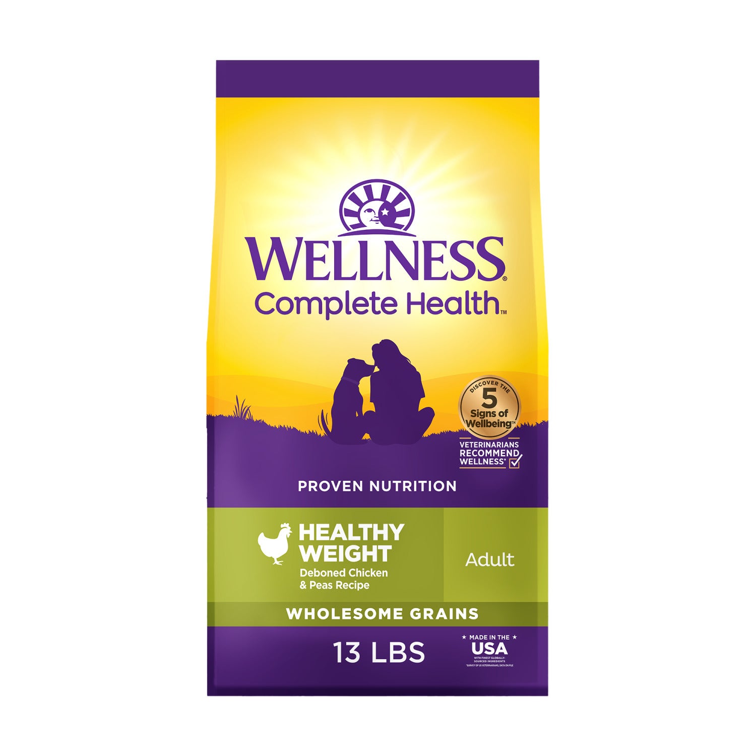 Wellness Complete Health Dry Dog Food, Wholesome Grains, Natural, Healthy Weight Chicken & Peas Recipe, 13-Pound Bag