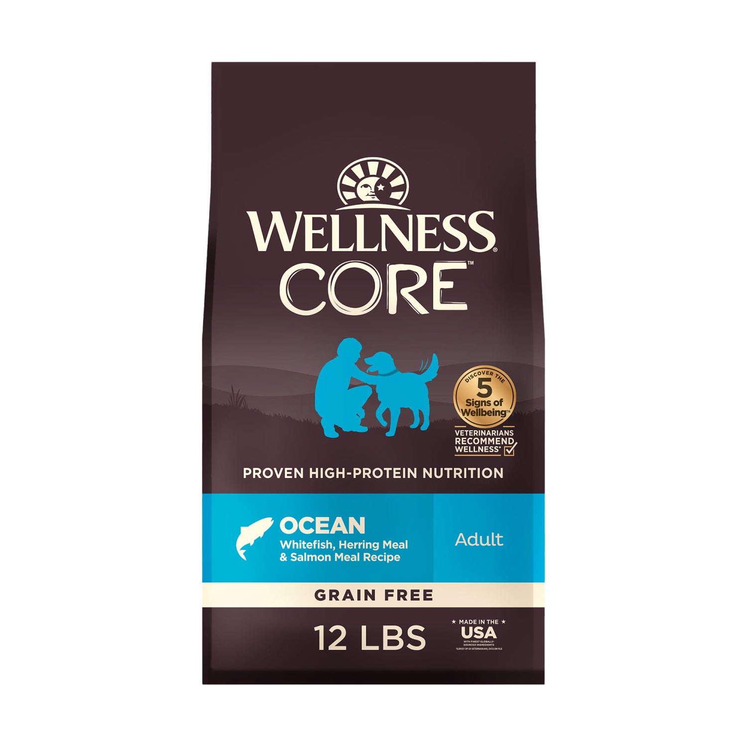 Wellness Core Dry Dog Food, Grain-Free, High Protein, Natural, Ocean Whitefish, Herring, & Salmon Recipe, 12-Pound Bag