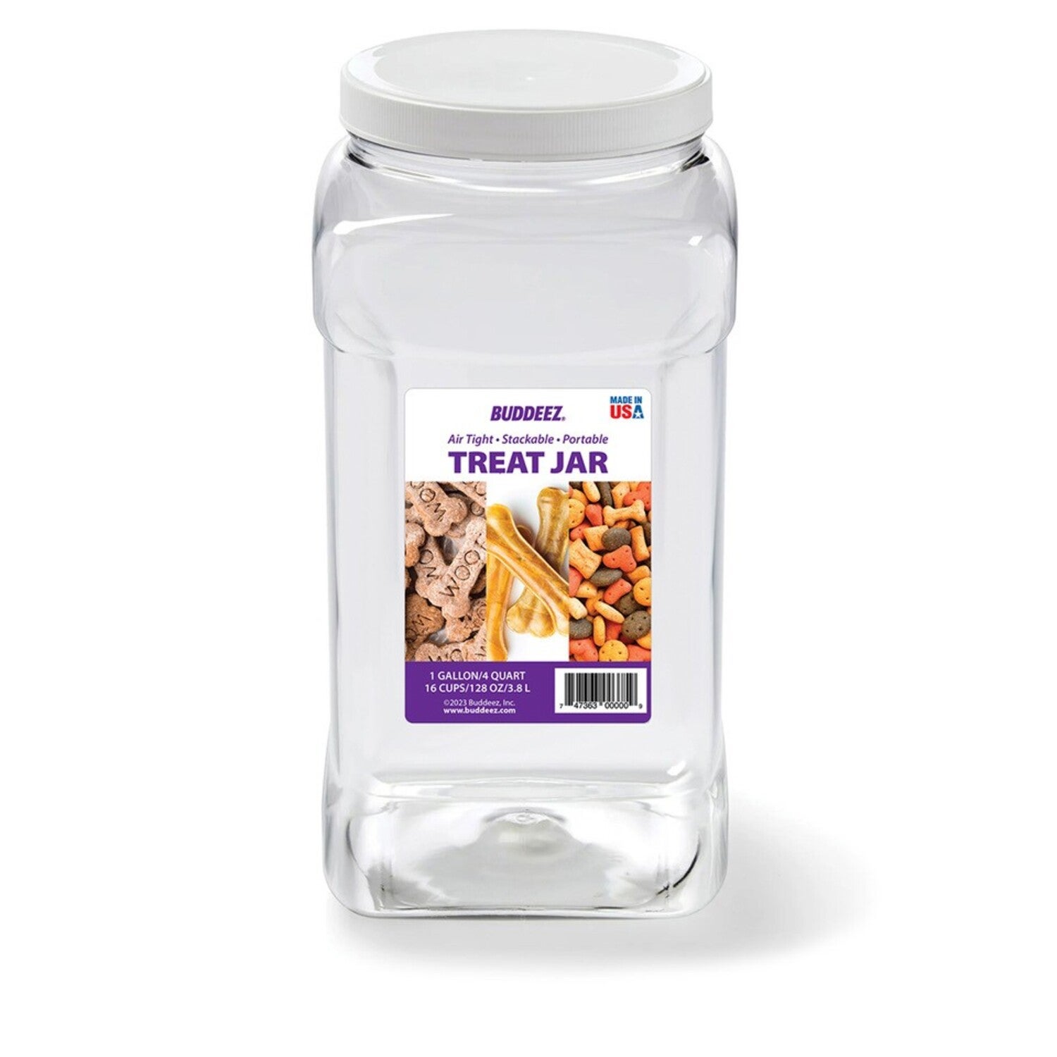 Buddeez Cat & Dog Treat Canister, 1 Gallon, Clear