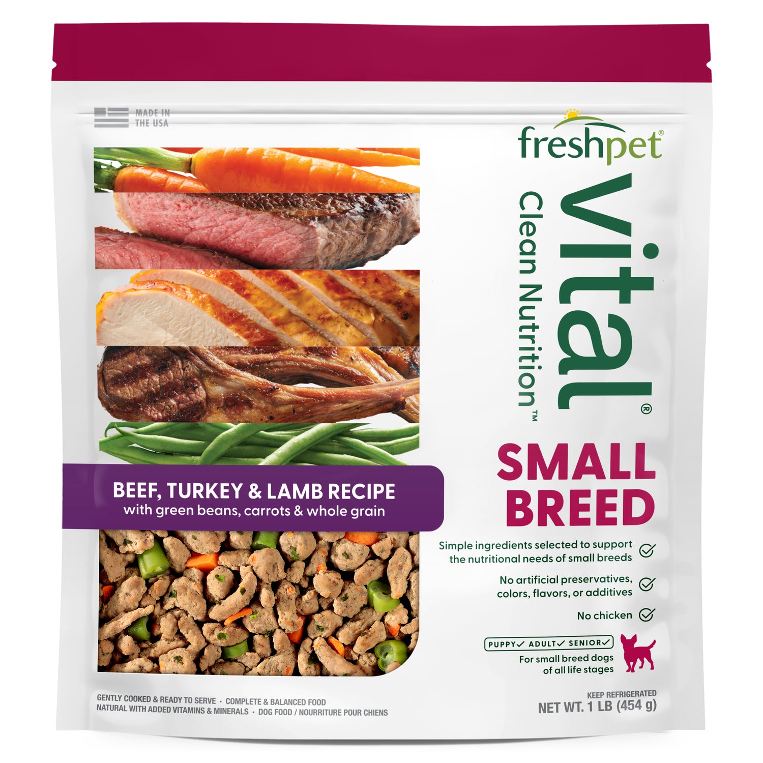 Freshpet Vital Clean Nutrition Fresh Small Breed Dog Food - Beef, Turkey & Lamb Recipe, 1-Lb Bag