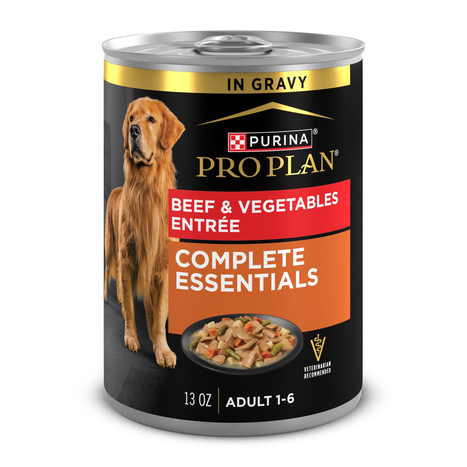 Purina Pro Plan Complete Essentials, Beef And Vegetables Entree In Wet Dog Food Gravy, 13-Oz