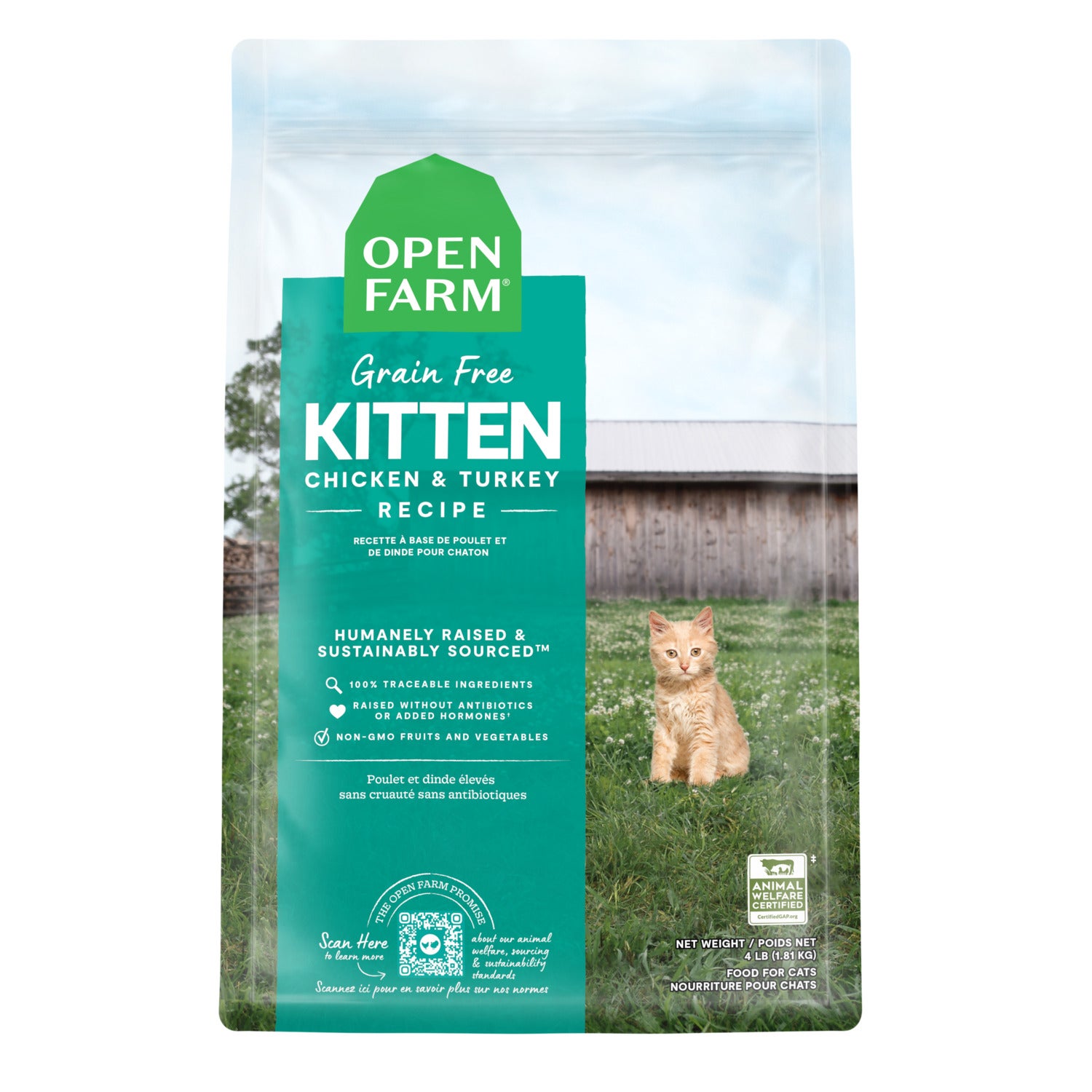 Open Farm Grain-Free Chicken & Turkey Recipe Kitten Dry Cat Food, 4-Lb Bag