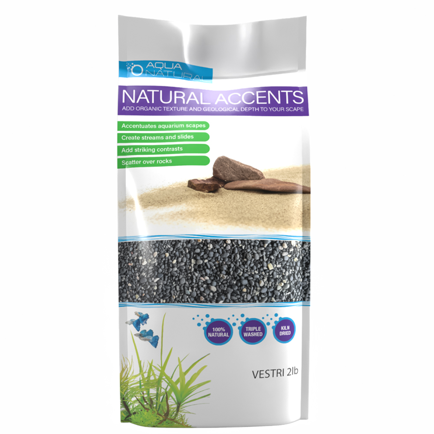 Aqua Natural Iwagumi Vestri Accent Sand Fish Aquarium Substrate, 2-Lb Bag