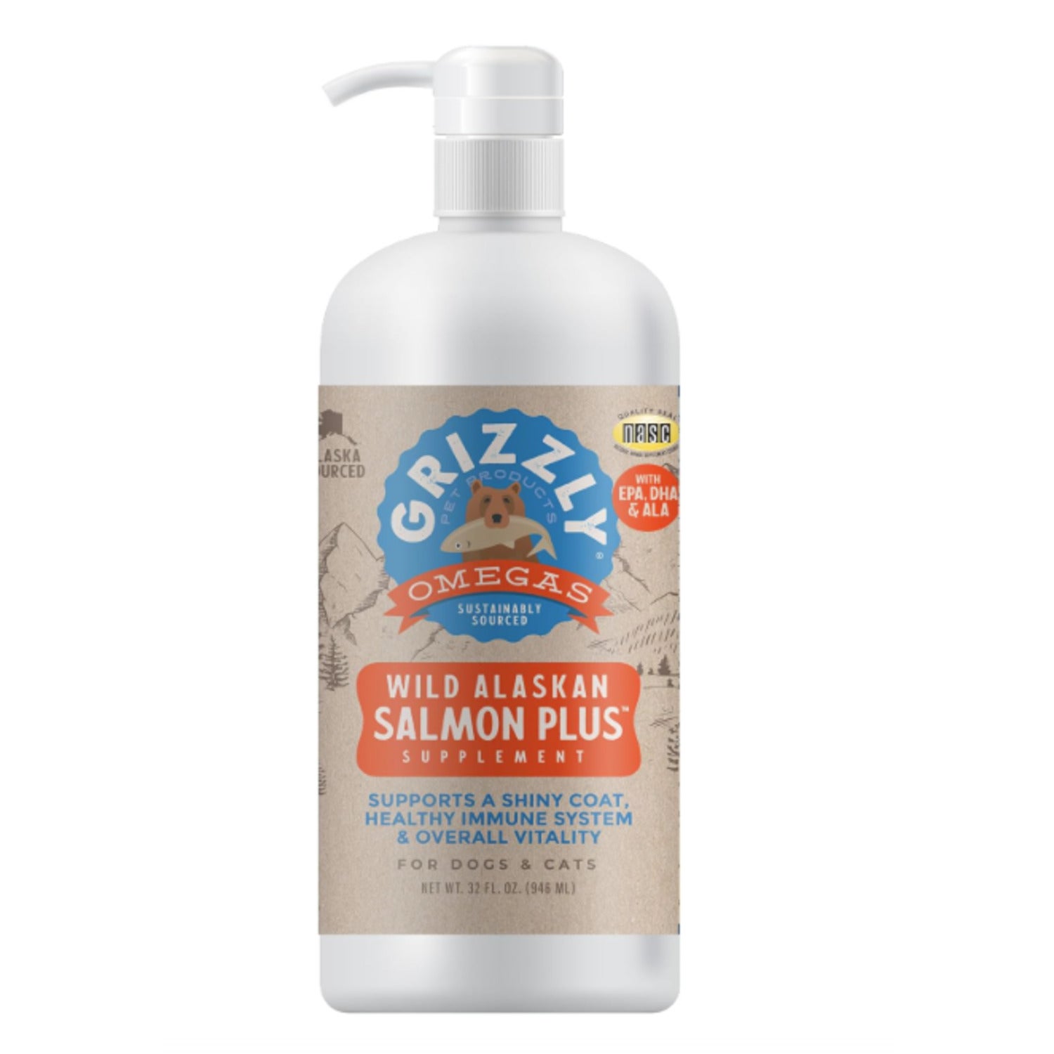 Grizzly Salmon Oil Plus Omega 3-6-9 Food Supplement For Dogs And Cats, 32-Ounce