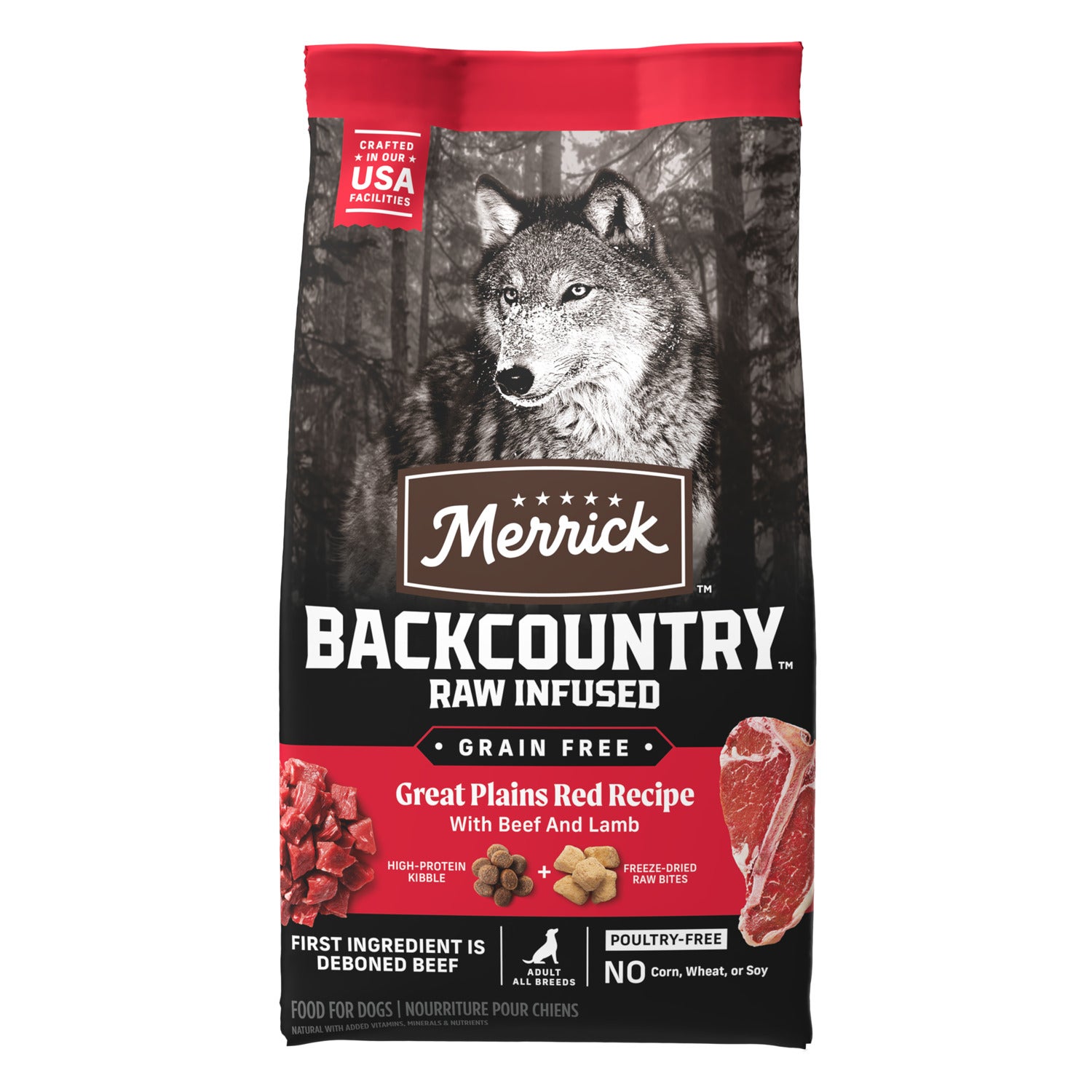 Merrick Backcountry Grain Free Kibble With Freeze Dried Raw Pieces Dry Adult Dog Food, Great Plains Red Recipe, 20-Lb Bag
