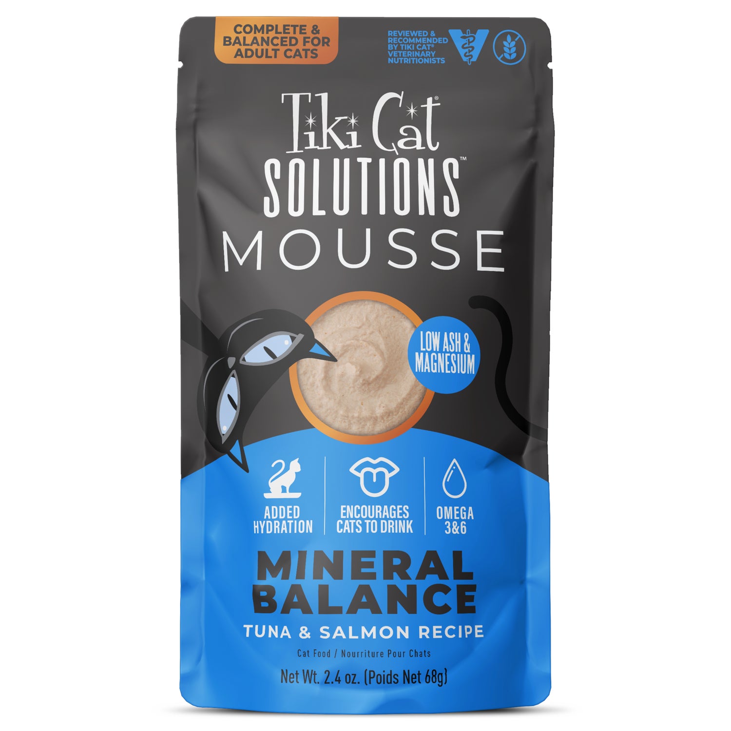 Tiki Cat Solutions Mineral Balance Mousse Wet Cat Food, Supports Urinary Health, Tuna & Salmon Recipe, 2.4-Oz Pouch