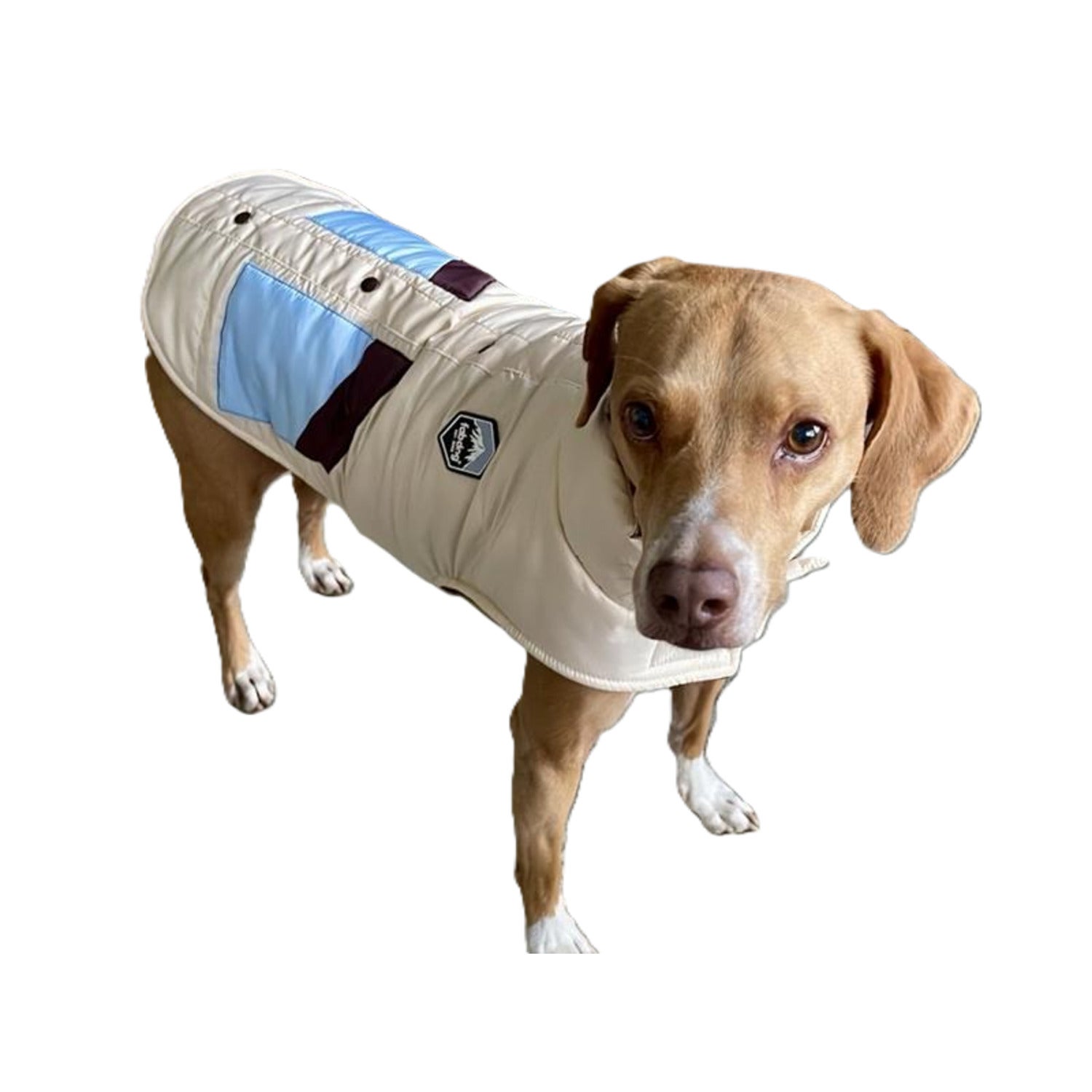 Fabdog Tan Vintage Ski Puffer Dog Jacket, Large