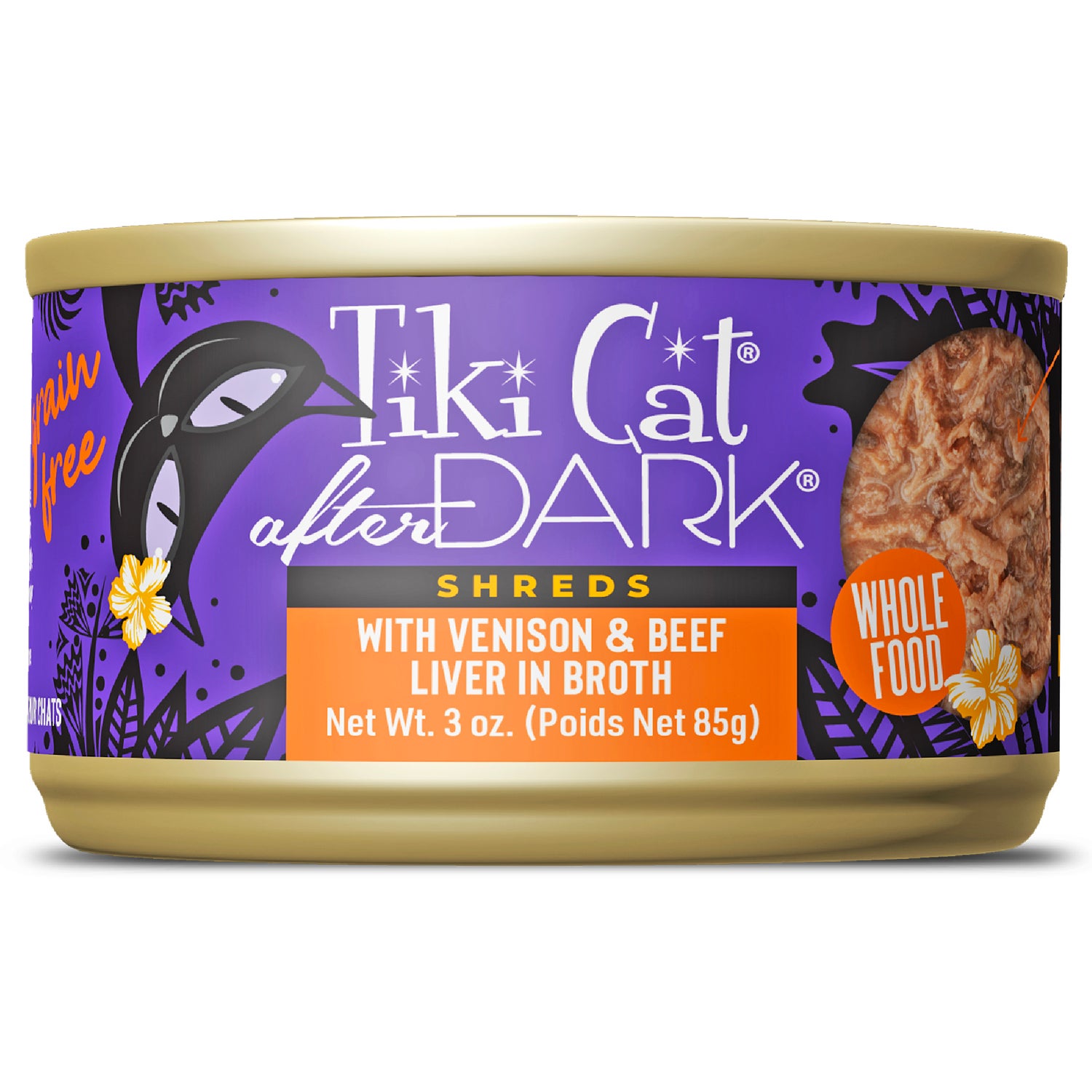 Tiki Cat After Dark Shreds Whole Foods Wet Cat Food, Venison & Beef Liver, 3 Oz. Can