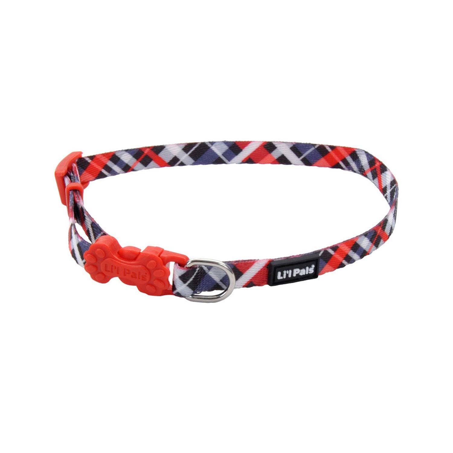 Coastal Pet Products Lil Pals Adjustable Patterned Dog Collar, Red & Grey Plaid, 3/8X6-8