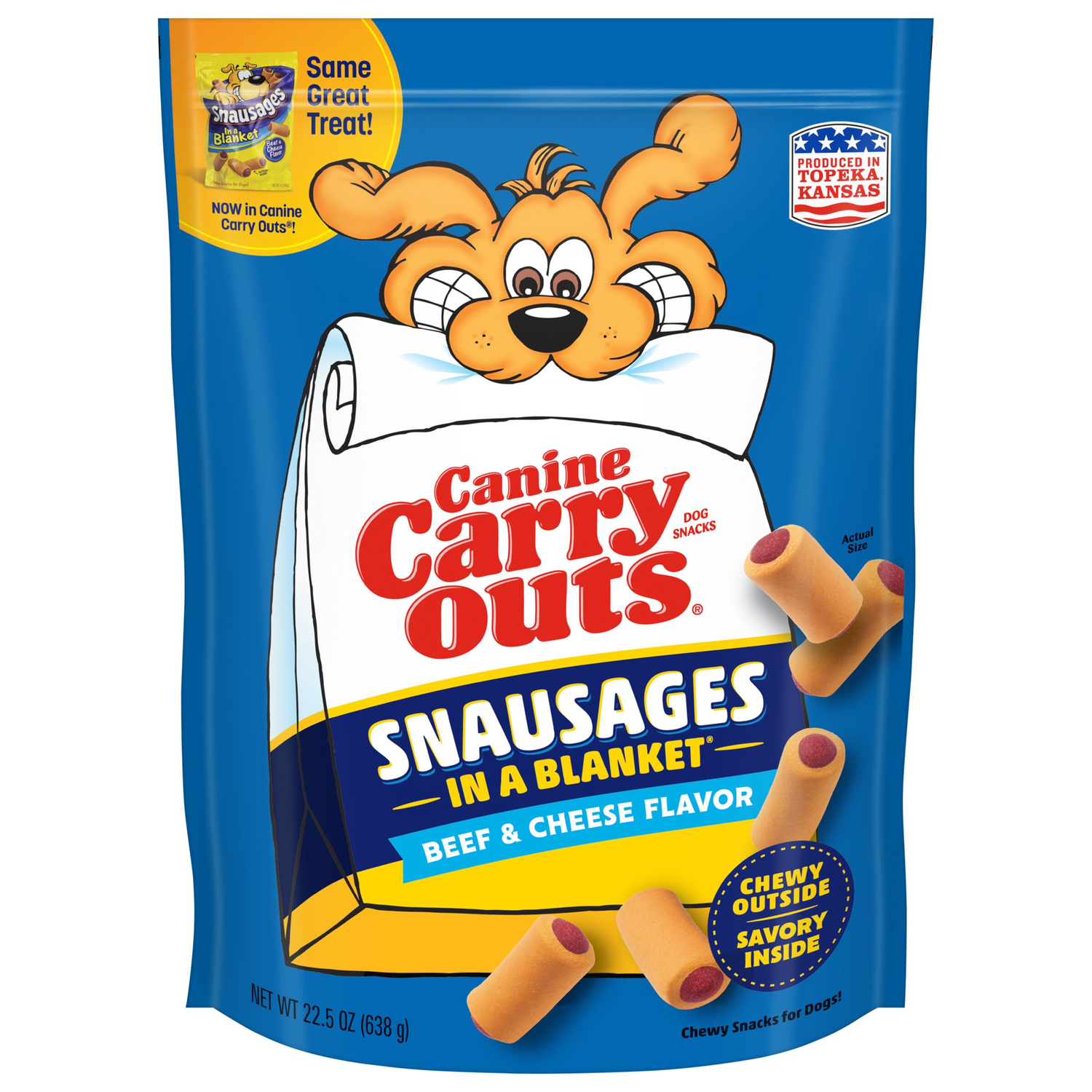 Canine Carry Outs Snausages In A Blanket Chewy Dog Treats, Beef & Cheese Flavor, 22.5-Oz Bag