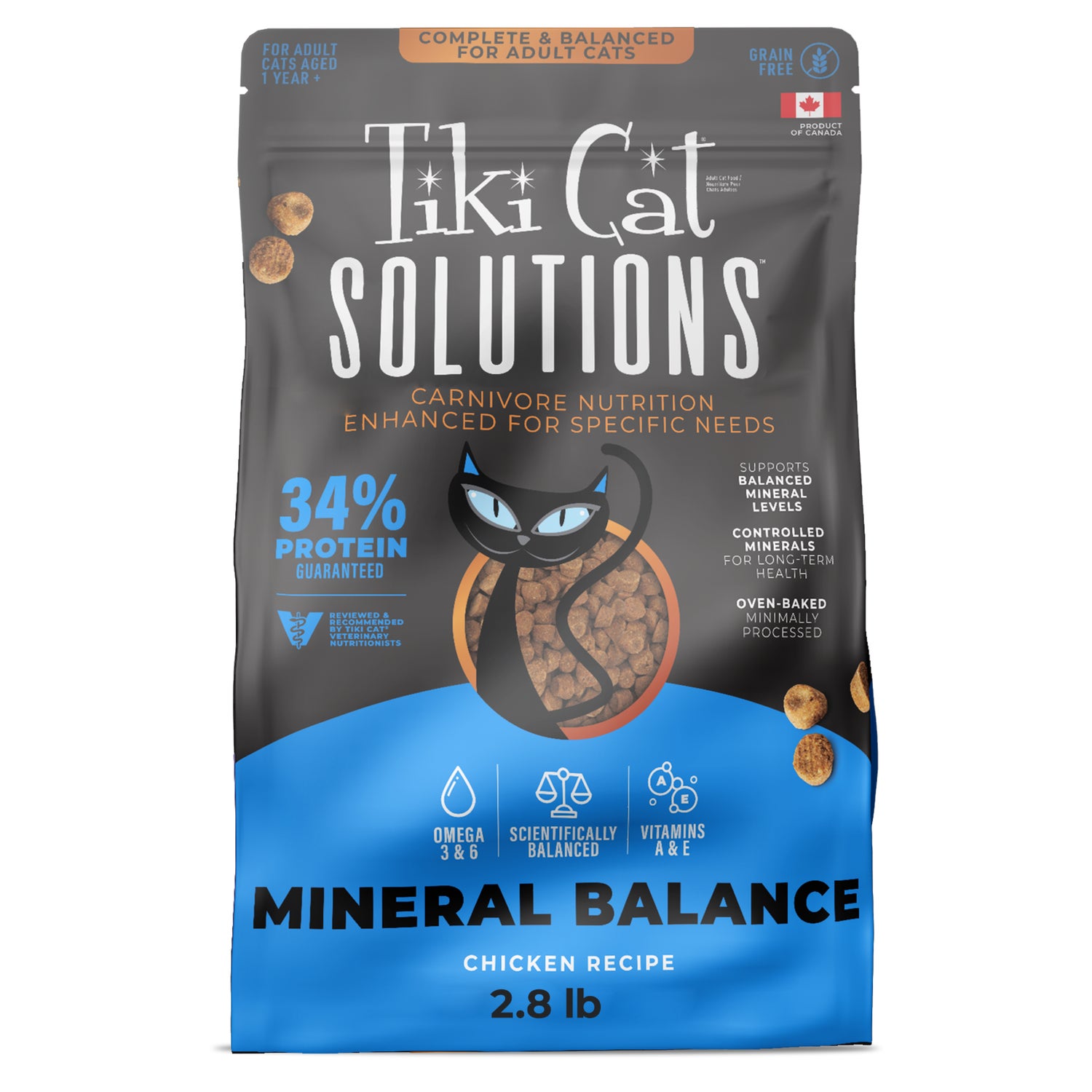 Tiki Cat Solutions Mineral Balance Dry Cat Food, Supports Urinary Health, Chicken Recipe, 2.8-Lb Bag