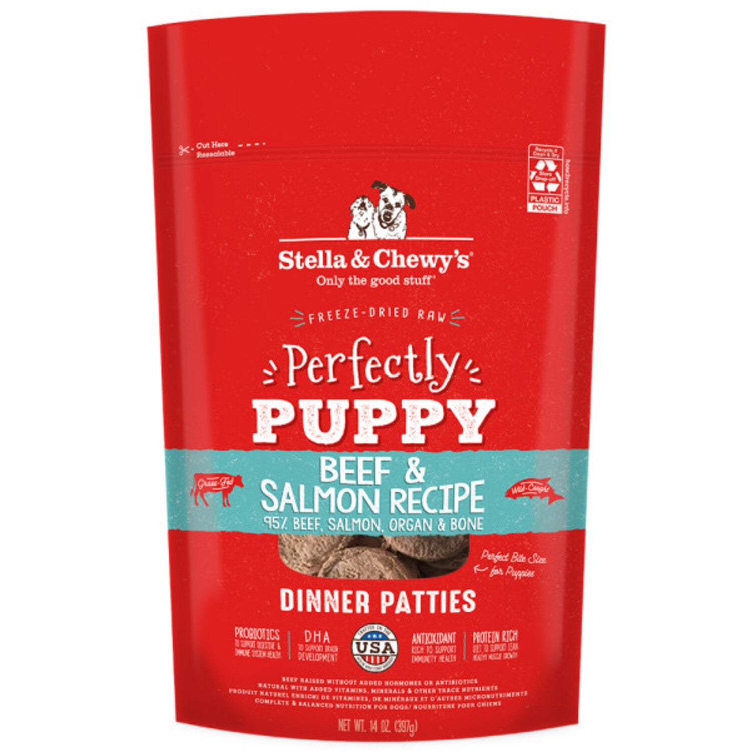 Stella & Chewy's Freeze-Dried Raw Dinner Patties For Puppies - Perfectly Puppy Beef & Salmon Recipe - 5.5 Ounce Bag
