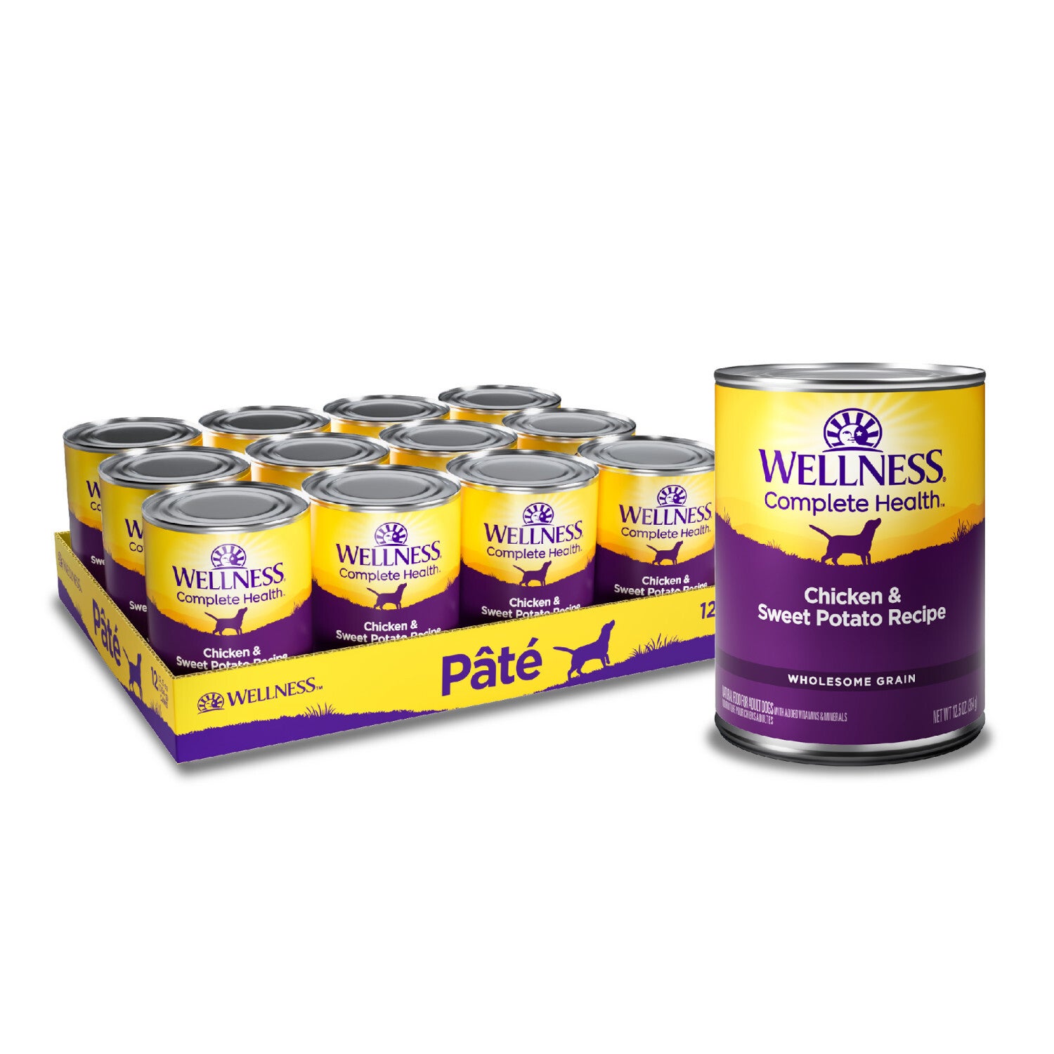 Wellness Complete Health Natural Wet Canned Dog Food, Chicken & Sweet Potato, 12.5-Ounce Can