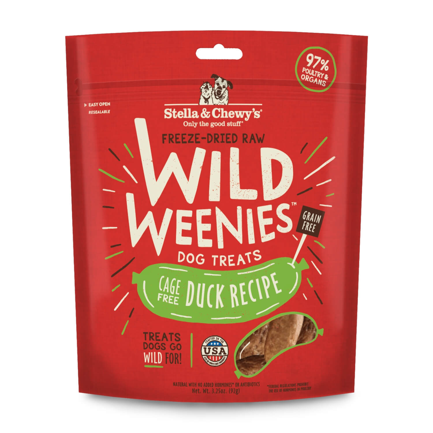 Stella & Chewy's Wild Weenies Freeze-Dried Raw Duck Recipe Dog Treats, 3.25-Oz Bag