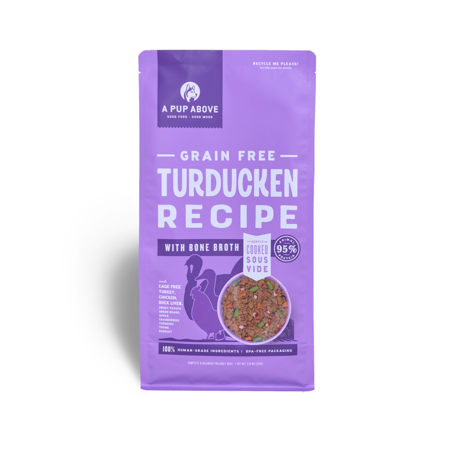 A Pup Above Gently Cooked Grain-Free Frozen Dog Food, Turducken Recipe With Bone Broth, 1-Lb