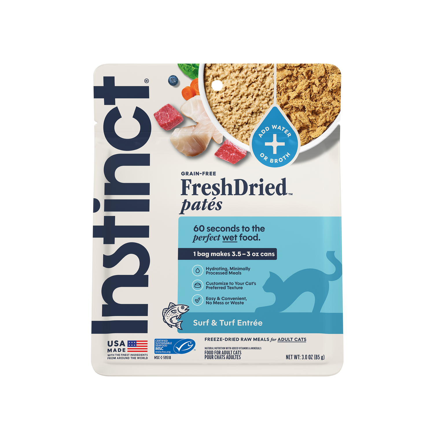 Instinct Freshdried Pates Grain-Free Freeze-Dried Raw Adult Cat Food, Surf & Turf Entrée, 13-Oz Bag
