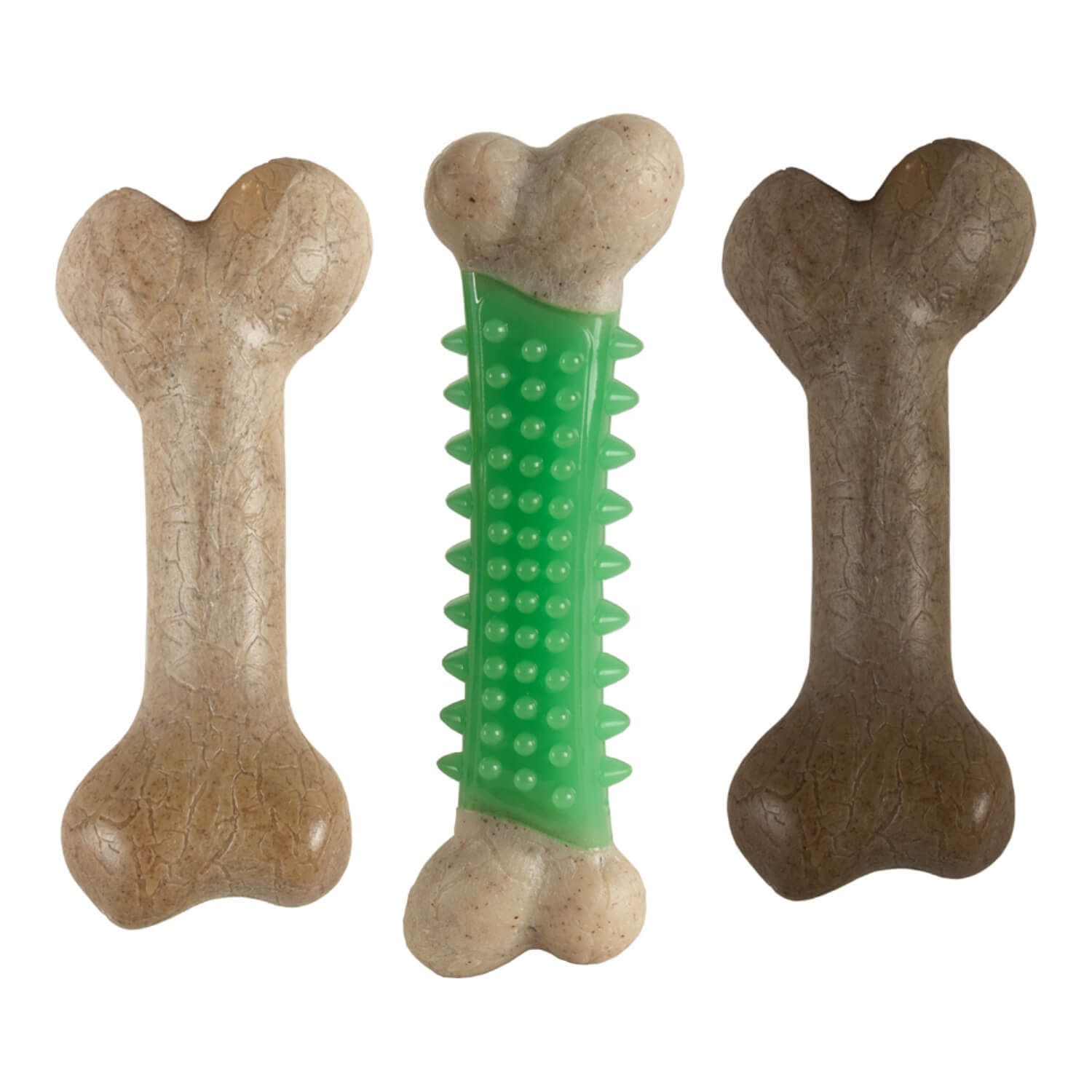 Hero Bonetics 3-Pack Dental Chew Dog Toy Combo - Chicken, Mint, & Beef