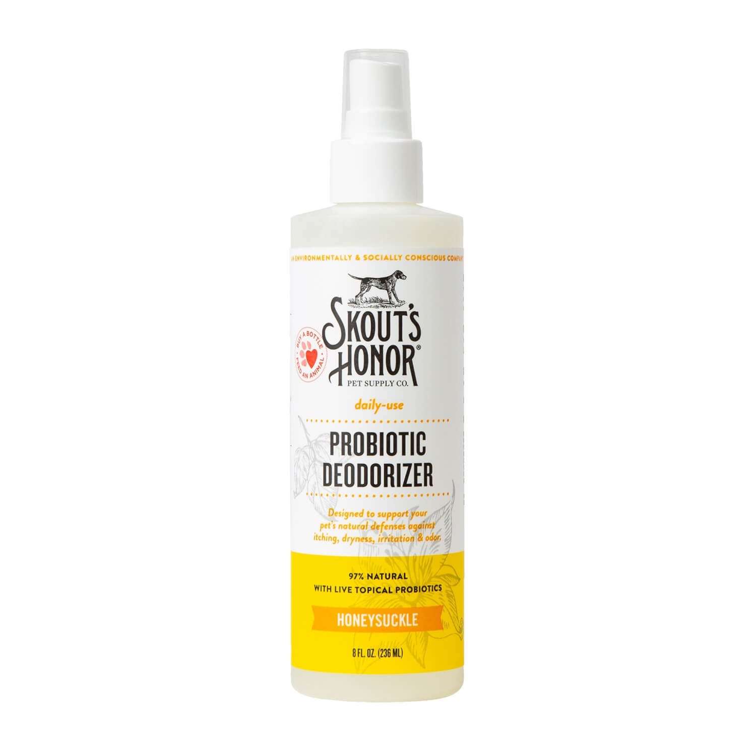 Skout's Honor Probiotic Honeysuckle Daily Use Dog & Cat Deodorizer, 8-Fl Oz Bottle