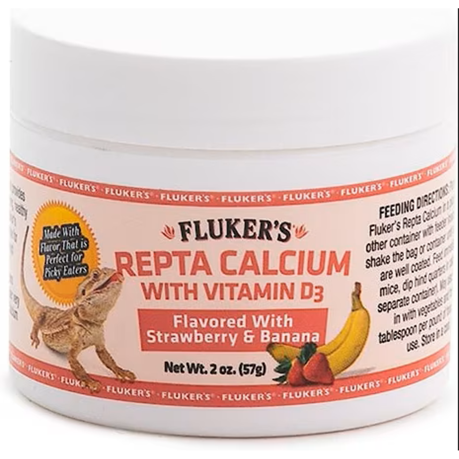 Fluker's Strawberry Banana Flavored Repta Calcium With D3 Reptile Supplement - 2-Oz
