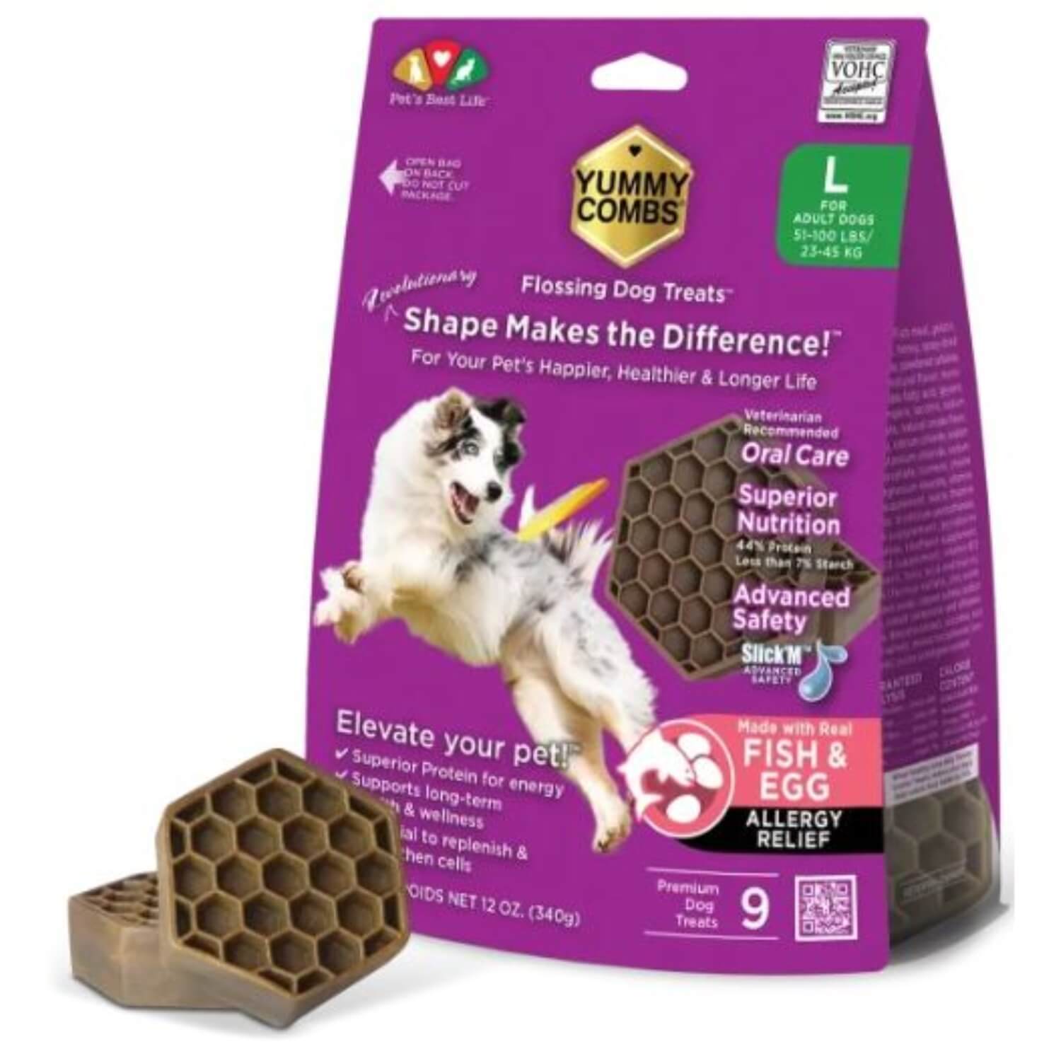 Yummy Combs Flossing Dental Care Allergy Relief Dog Treats, Large
