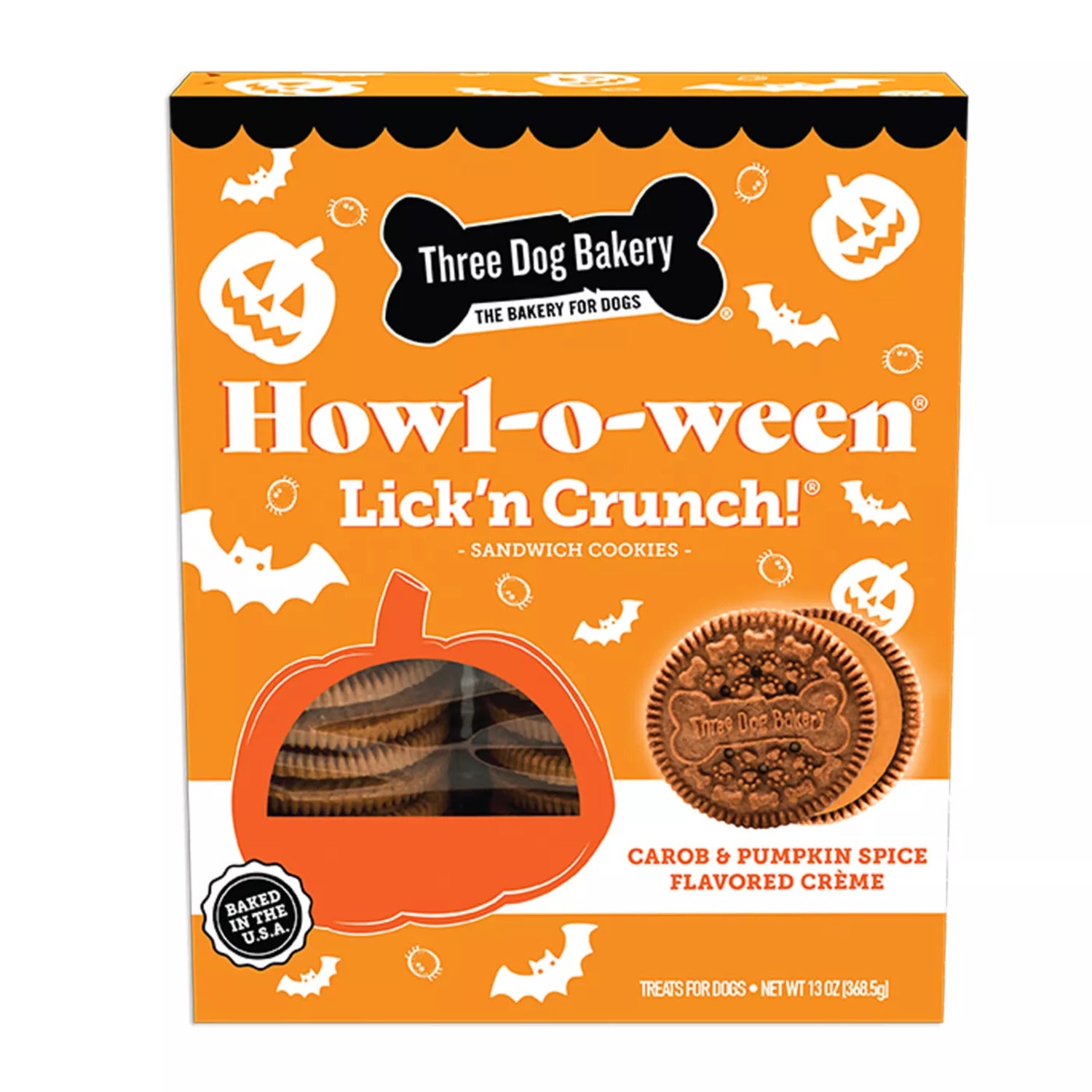 Three Dog Bakery Howl-O-Ween Lick'n Crunch Cookies Dog Treats, 13-Oz Box