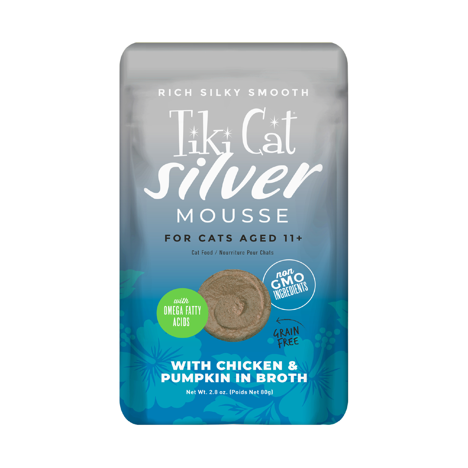 Tiki Cat Silver Mousse Wet Cat Food For Seniors, Chicken & Pumpkin, 2.8-Oz Pouch 12-Count