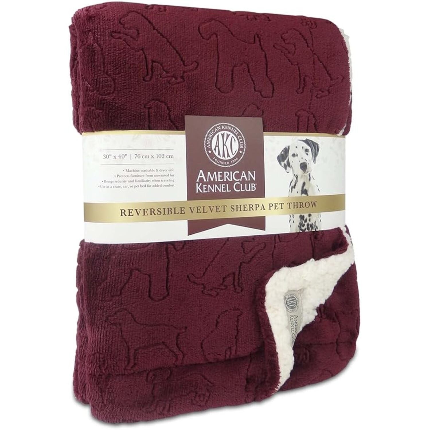 American Kennel Club Reversible Dog Blanket, Wine, 30 By 40 Inches