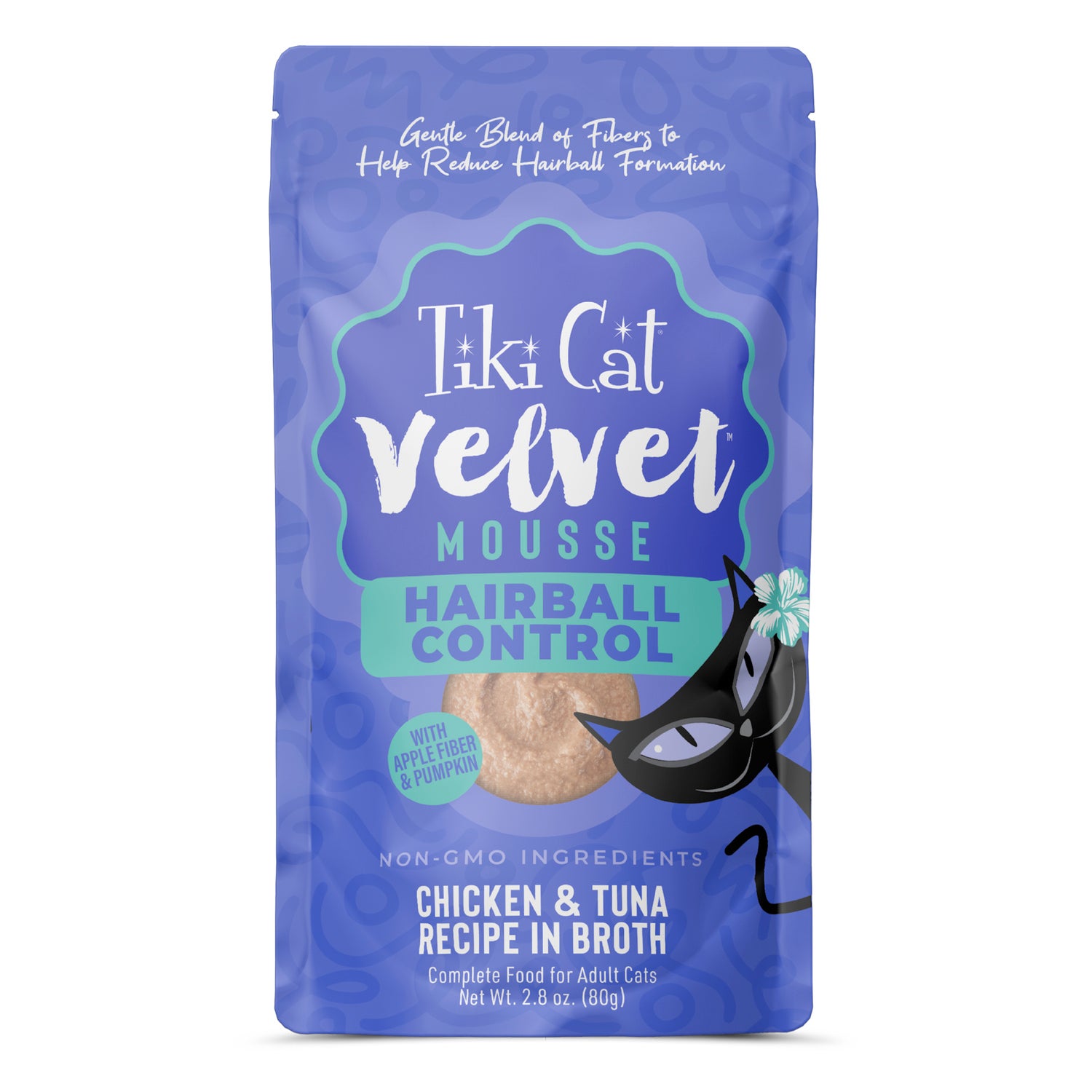 Tiki Cat Velvet Mousse Wet Cat Food, Hairball Control, Chicken & Tuna Recipe In Broth, 2.8-Oz. Pouch