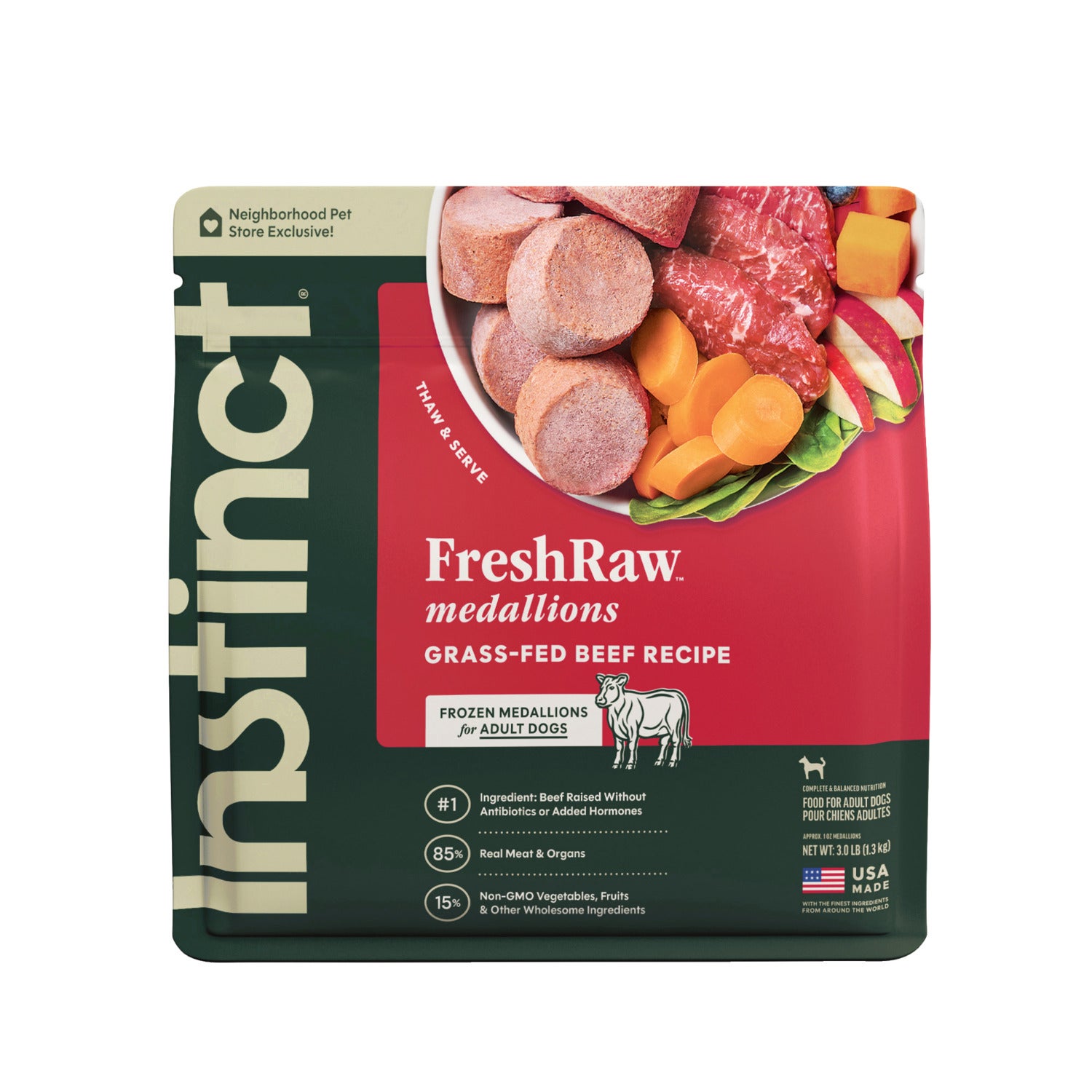 Instinct Freshraw Beef Medallions Frozen Dog Food, 3-Lb Bag