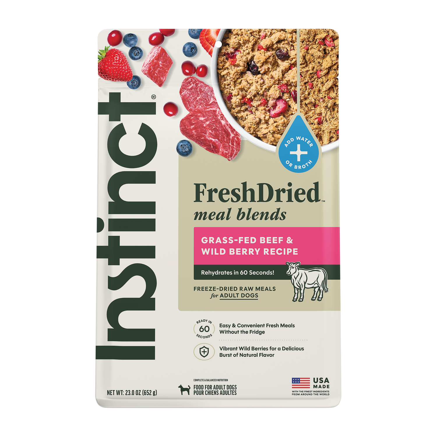 Instinct Freshdried Meal Blends Freeze-Dried Raw Adult Dog Food, Grass-Fed Beef & Wild Berries Recipe, 23-Oz Bag