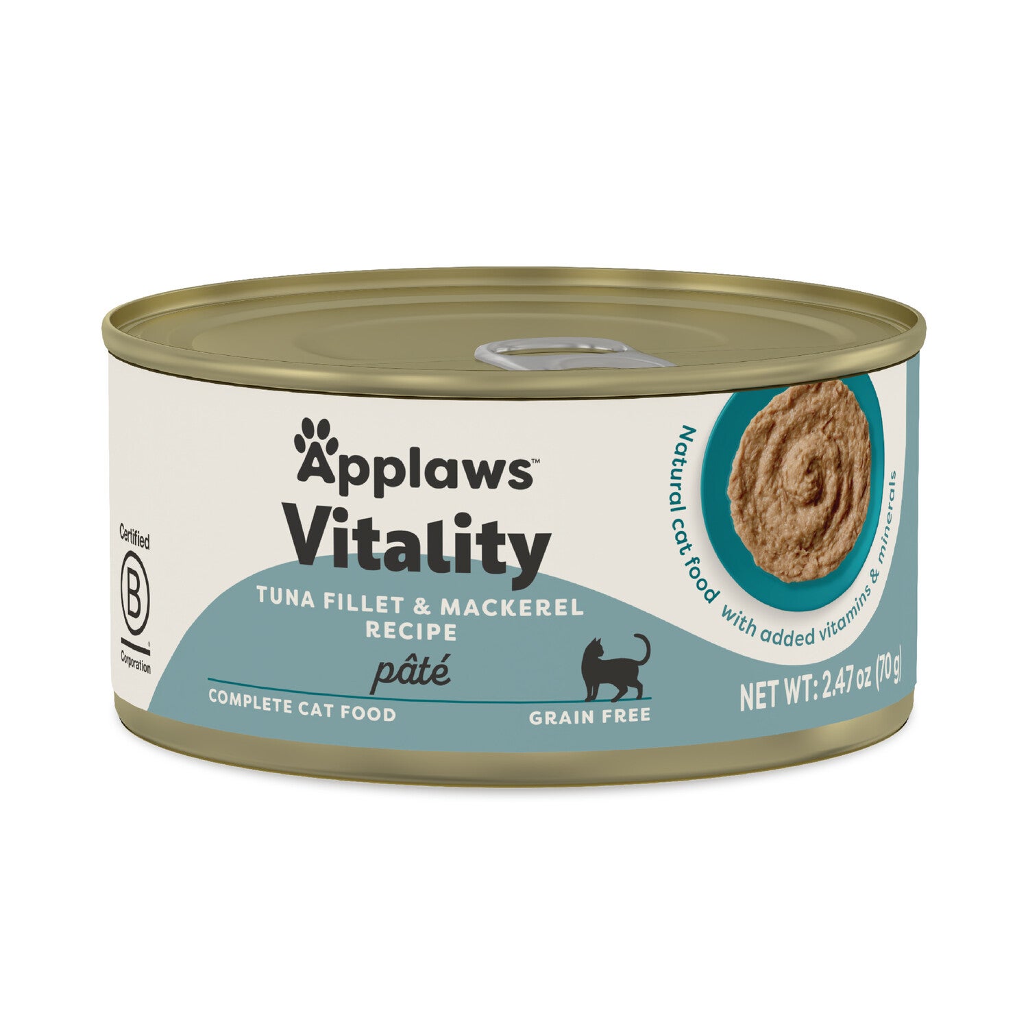 Applaws™ Vitality Natural Adult Wet Cat Food With Added Vitamins & Minerals, Tuna Fillet & Mackerel Pâté Recipe In Broth, 2.47-Oz