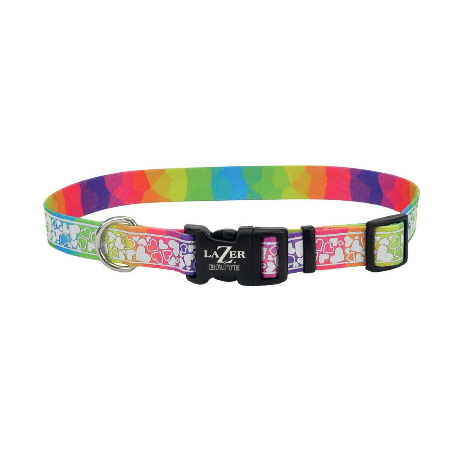 Coastal Pet Products Lazerbrite Patterned Dog Collar, Rainbow Hearts